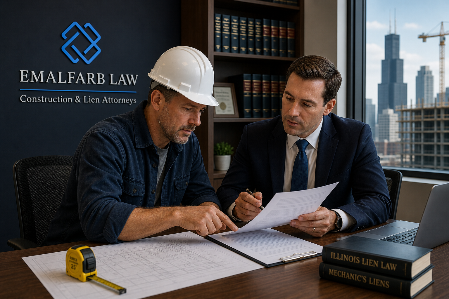 Illinois construction lien attorney reviewing a recorded mechanic lien claim with a contractor for procedural defects under 770 ILCS 60